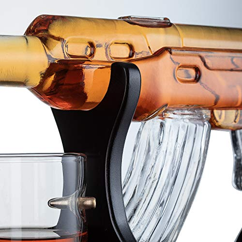 Glass AK47 Rifle Gun Whiskey Wine Glass Decanter with 4 Whiskey Glasses Set Liquor Whiskey Vodka Brandy Crystal Luxury PC Custom