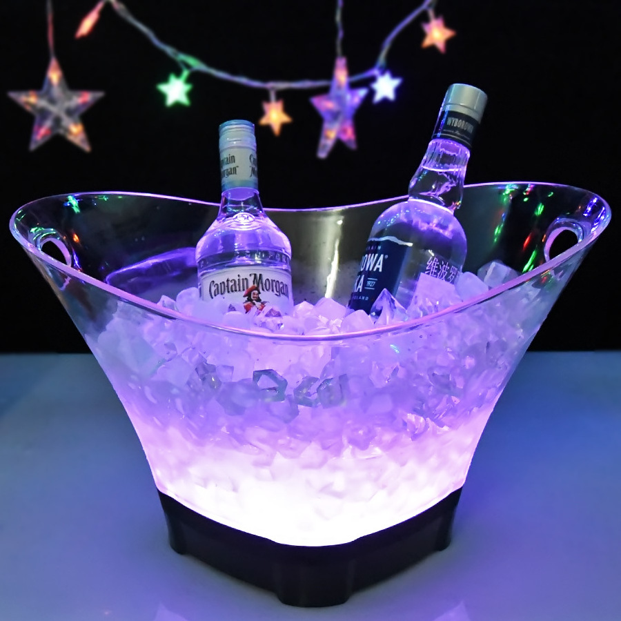 nightclub bar hotel oval clear acrylic plastic rechargeable electric led light ice bucket cooler