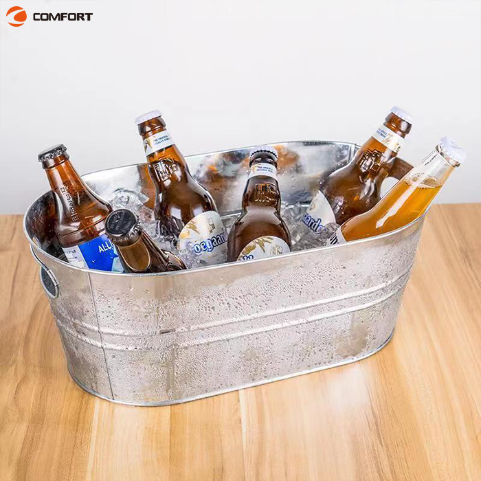 Portable Double Handle Champagne Bottle Stainless Steel Beverage Tub Galvanized Metal Beer Ice Bucket