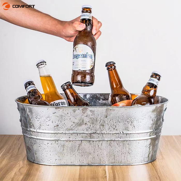 Portable Double Handle Champagne Bottle Stainless Steel Beverage Tub Galvanized Metal Beer Ice Bucket