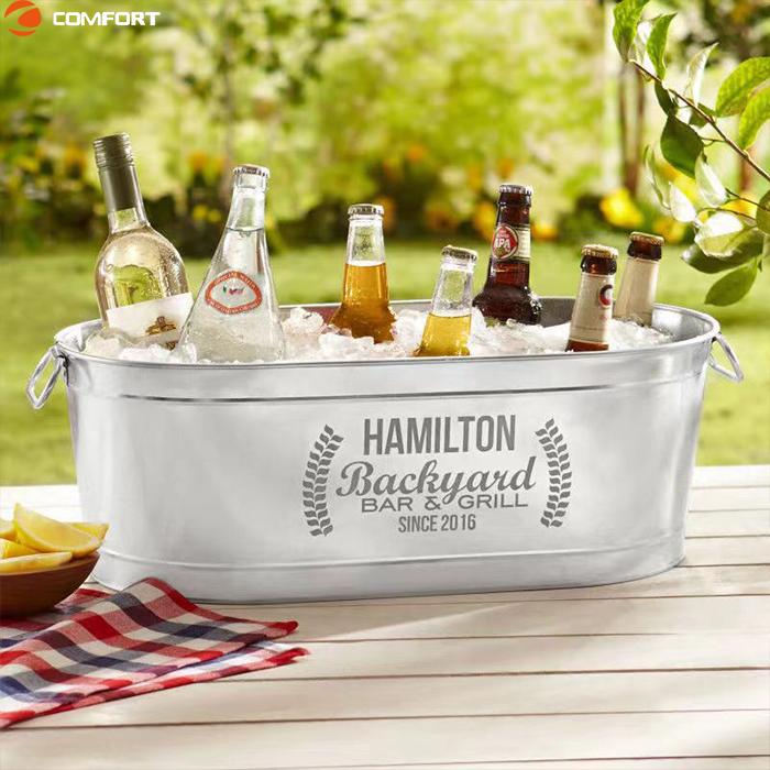 Portable Double Handle Champagne Bottle Stainless Steel Beverage Tub Galvanized Metal Beer Ice Bucket