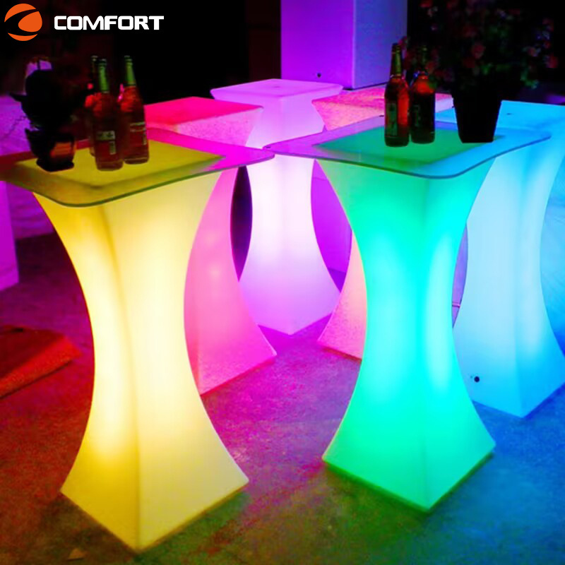 Popular bar table and chair sets LED light up bar cocktail tables Retail Illuminated modern glowing night club party furniture