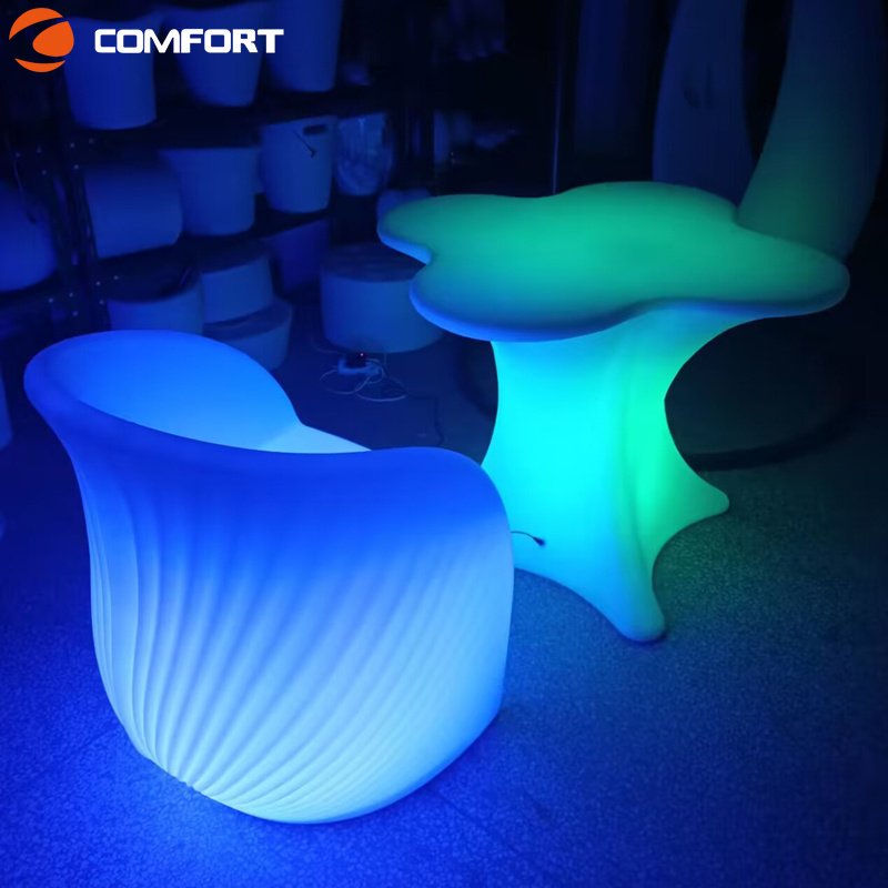 Popular bar table and chair sets LED light up bar cocktail tables Retail Illuminated modern glowing night club party furniture