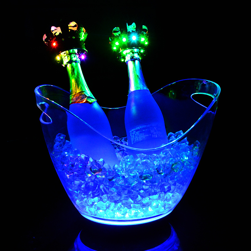 High quality KTV Bar party oval shape Led luxury flashing wine vodka whiskey champagne buckets acrylic plastic ice bucket