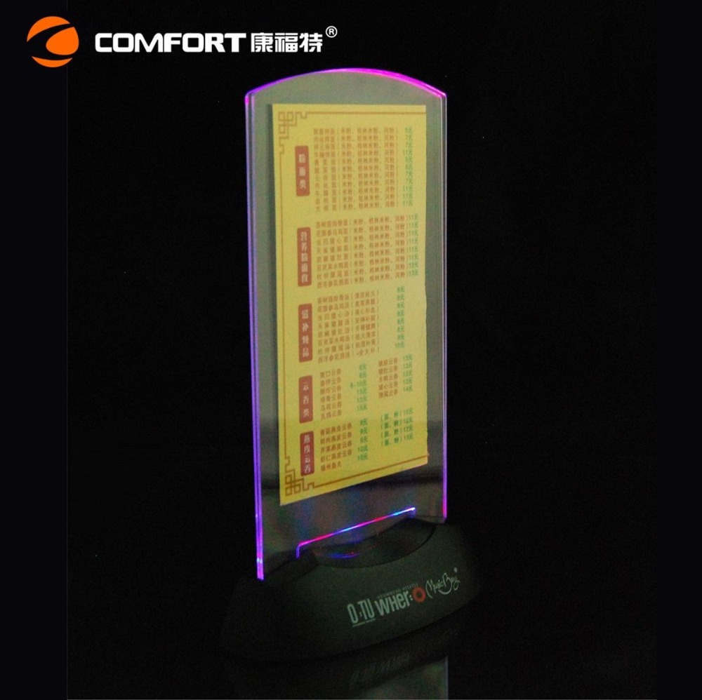 Gold supplier lighted menu holder led table tent