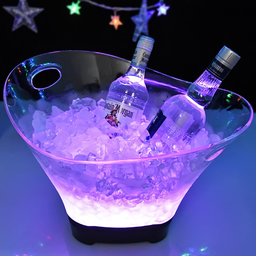 nightclub bar hotel oval clear acrylic plastic rechargeable electric led light ice bucket cooler