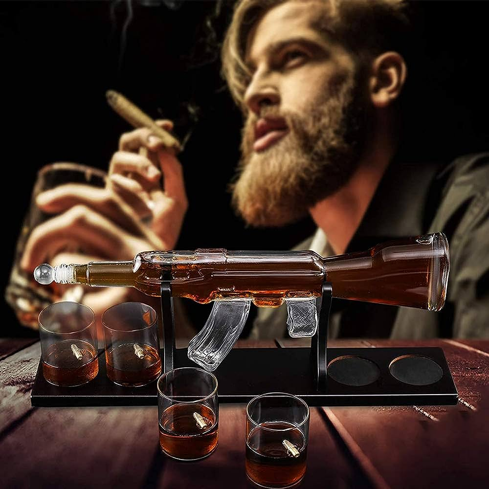 High Quality Glass Ak47 Rifle Gun Whiskey Glass And Decanter Set Liquor Whiskey Vodka Brand Crystal Luxury