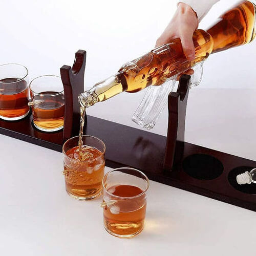 High Quality Glass Ak47 Rifle Gun Whiskey Glass And Decanter Set Liquor Whiskey Vodka Brand Crystal Luxury