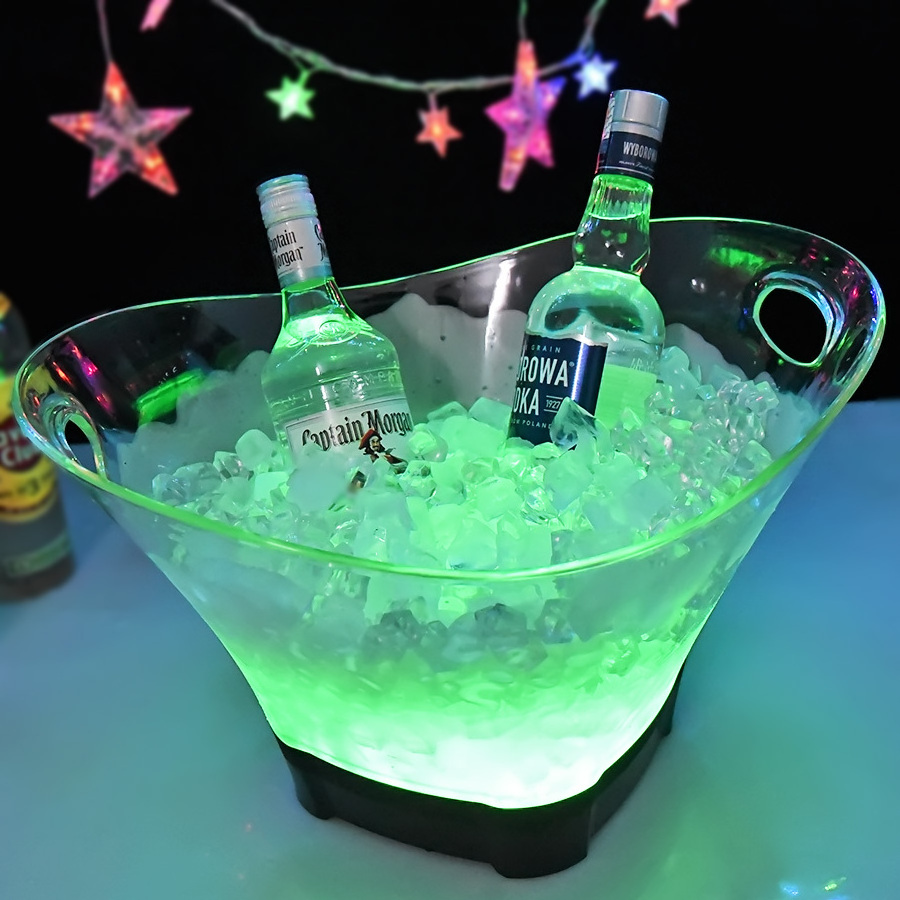 nightclub bar hotel oval clear acrylic plastic rechargeable electric led light ice bucket cooler