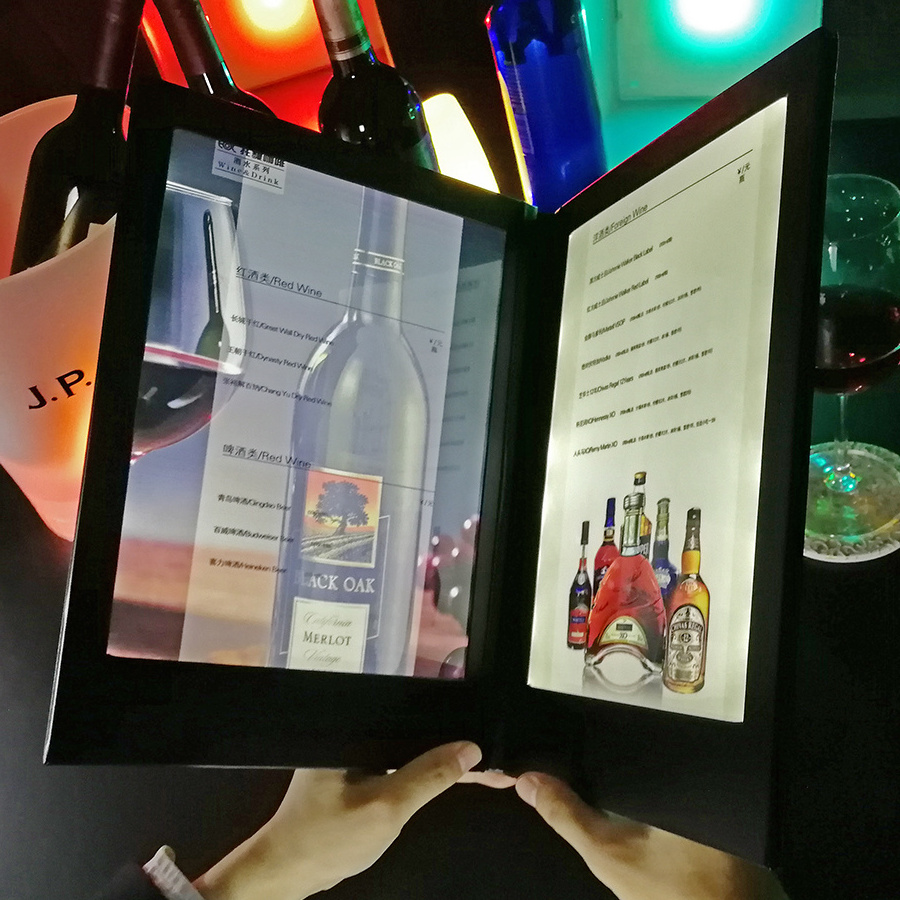 High quality food truck restaurant party bar pu leather custom acrylic book cover folder led menu stand