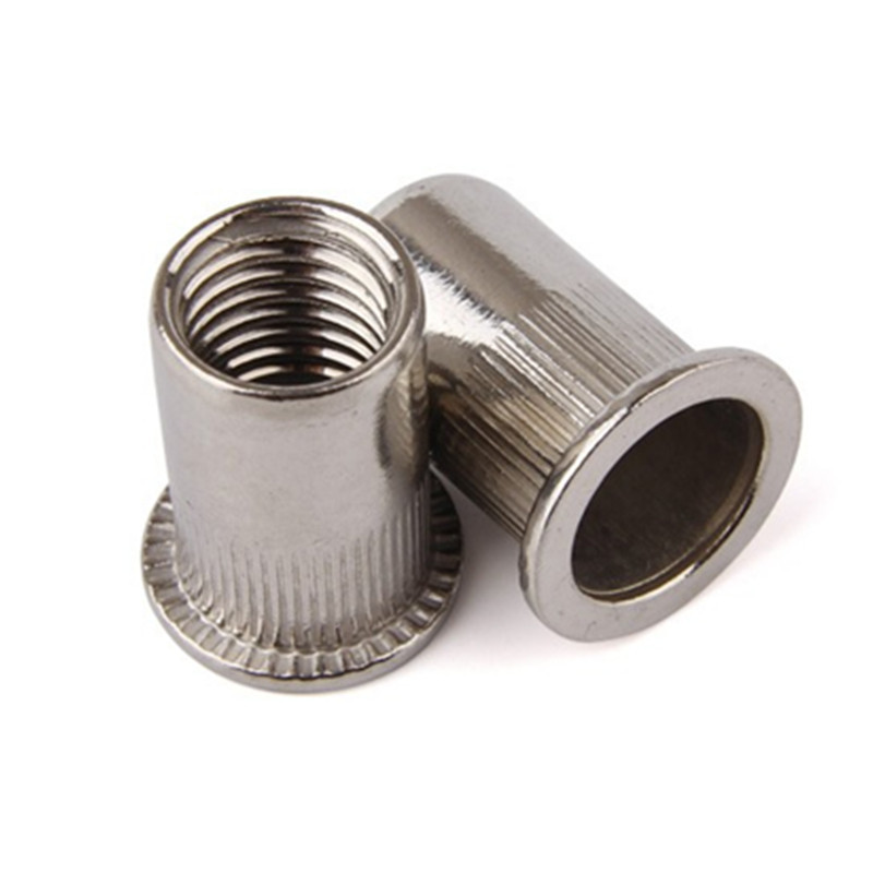 SS Flat Head Round Knurled Ribbed Body Insert Rivet Nut