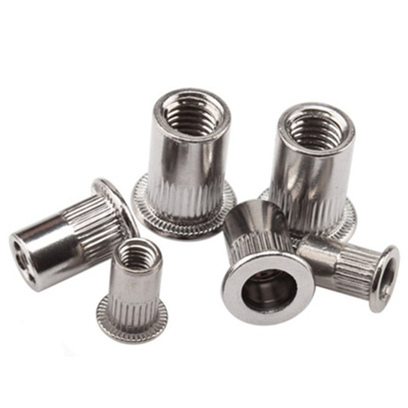 SS Flat Head Round Knurled Ribbed Body Insert Rivet Nut