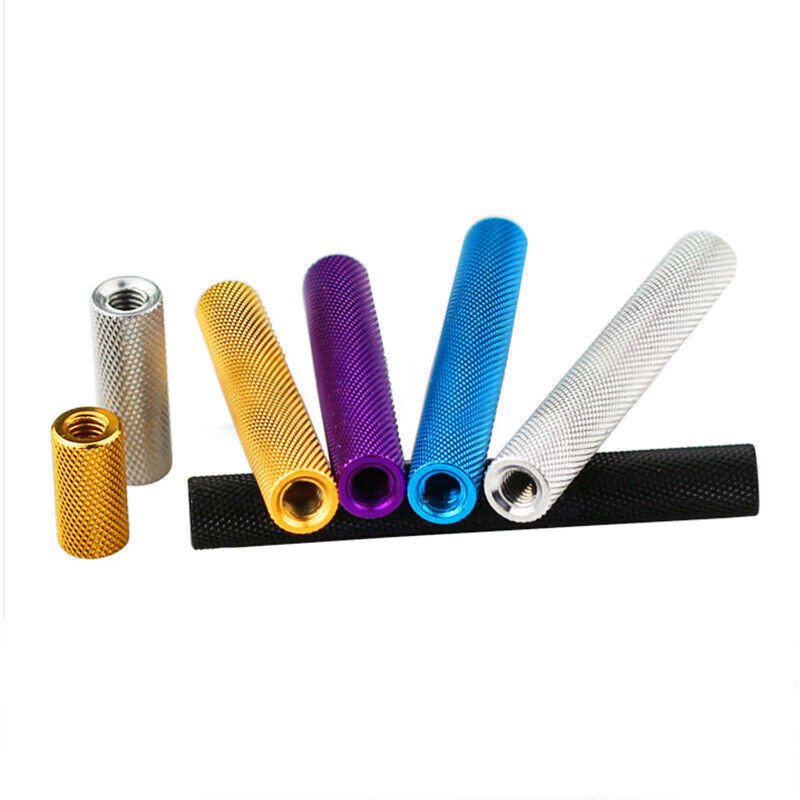 M3 Knurled Round Spacer Stand Off Aluminum Alloy Anodized Round Coupling Nuts Threaded Sleeve Rod Bar Stud Long Nuts