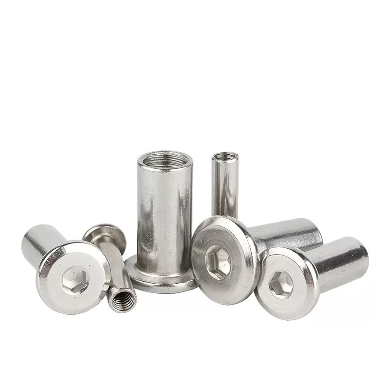 M5 M6 18mm M8 Stainless Steel Allen Flat Hex Nuts Bolt Round Head Open Hole Chicago Sleeve Tube Furniture Nut