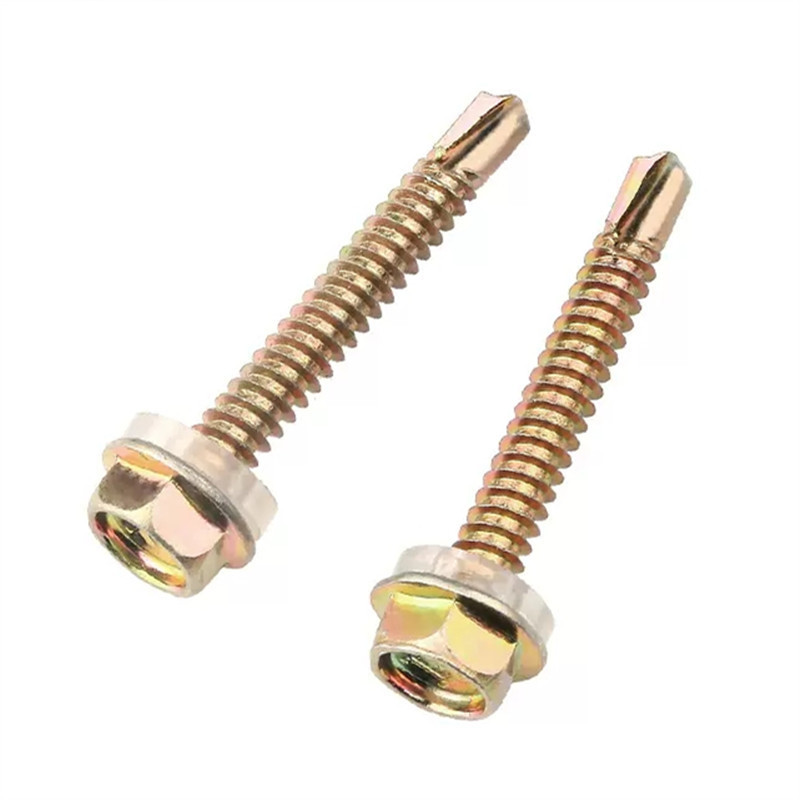 M5.5 Metal Hex Washer Head Steel Self Drilling Screw Yellow White Zinc Self Drilling Tek Screw With Pvc Rubber Washer For Roof