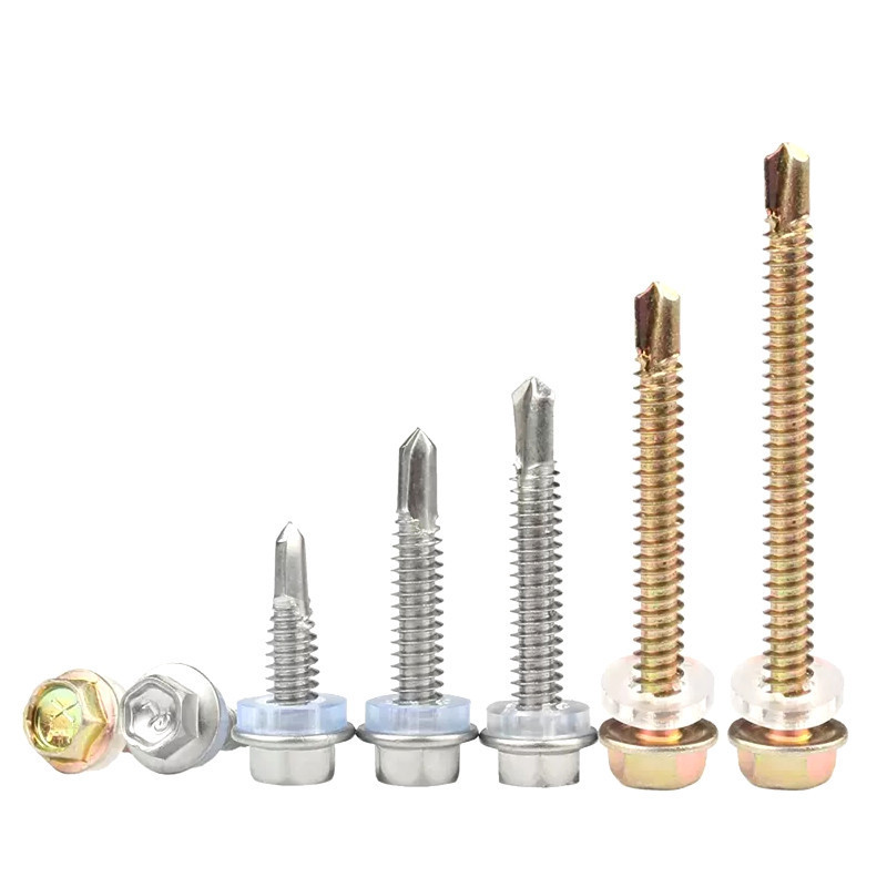 M5.5 Metal Hex Washer Head Steel Self Drilling Screw Yellow White Zinc Self Drilling Tek Screw With Pvc Rubber Washer For Roof