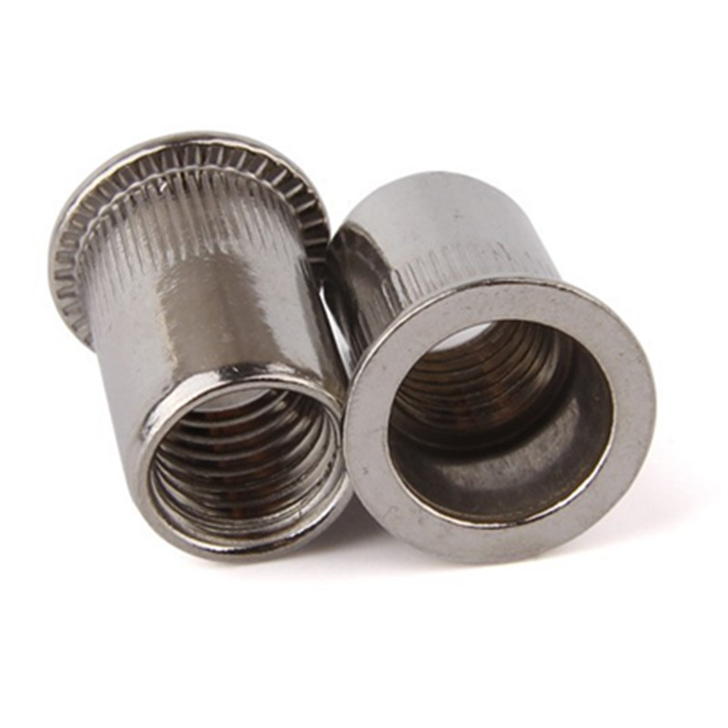 SS Flat Head Round Knurled Ribbed Body Insert Rivet Nut