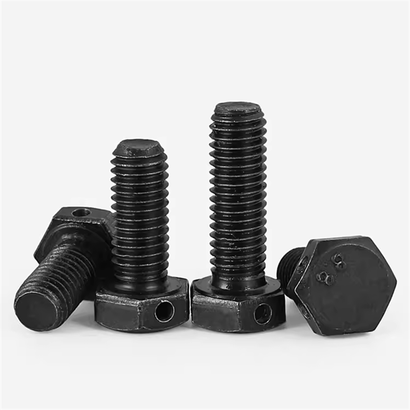 High Strength Black Grade 10.8 M8 M10 M12 Hex Bolt With Two Wire Holes In Head For Cotter Pin Hexagon Head Bolts DIN933