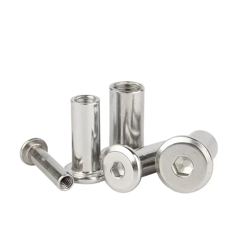 M5 M6 18mm M8 Stainless Steel Allen Flat Hex Nuts Bolt Round Head Open Hole Chicago Sleeve Tube Furniture Nut