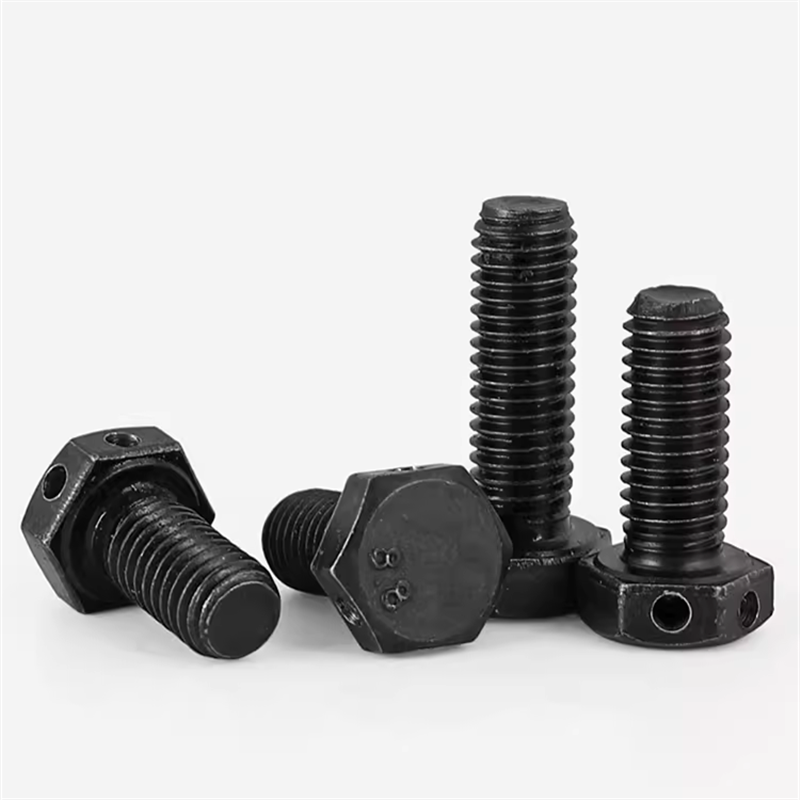 High Strength Black Grade 10.8 M8 M10 M12 Hex Bolt With Two Wire Holes In Head For Cotter Pin Hexagon Head Bolts DIN933