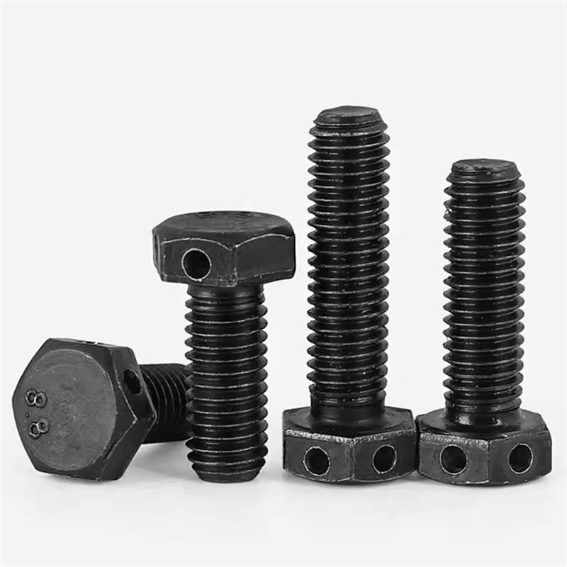 High Strength Black Grade 10.8 M8 M10 M12 Hex Bolt With Two Wire Holes In Head For Cotter Pin Hexagon Head Bolts DIN933