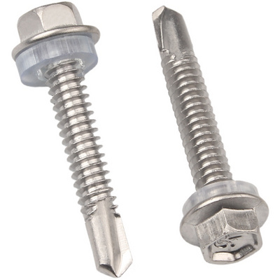 M5.5 Metal Hex Washer Head Steel Self Drilling Screw Yellow White Zinc Self Drilling Tek Screw With Pvc Rubber Washer For Roof