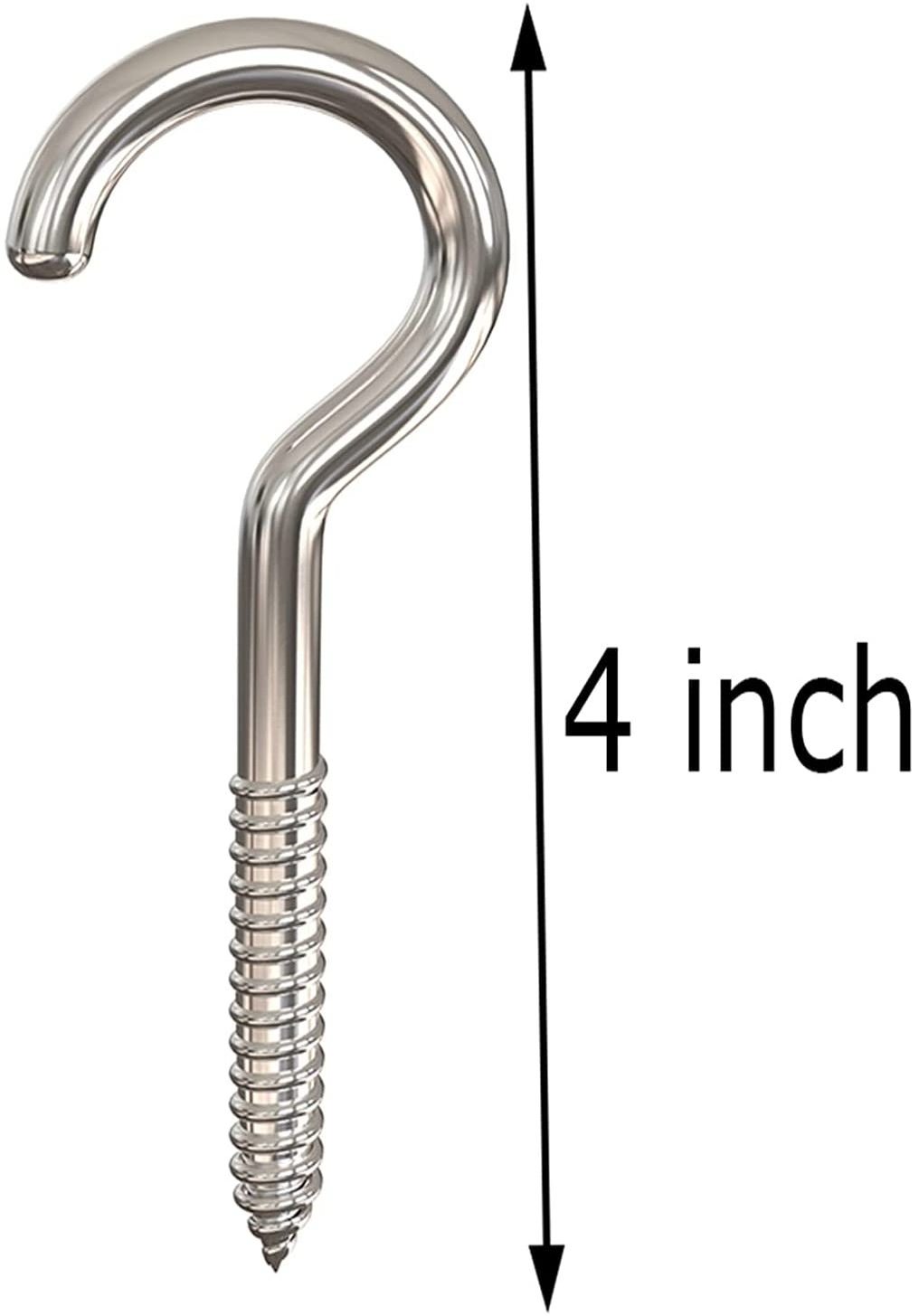 High Strength Stainless Steel Silver 4 Inch Heavy Duty Large Screw Hook Ceiling Hook Cup Hook