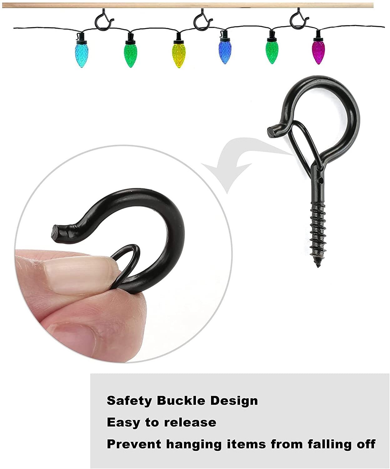 Screw Hooks for Hanging Outdoor Lights, Q-Hanger Ceiling Hooks for Outdoor String Lights, Screw-in Eye Wall Hooks for Handing P