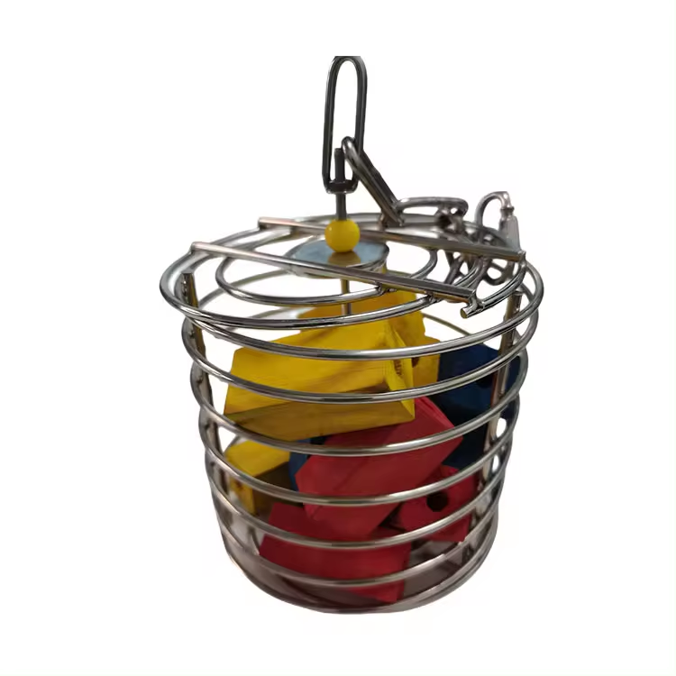 Customizable Stainless Steel Foraging Toy Cage with Colored Wooden Chew Blocks for Parrots Direct Factory Fabrication Services