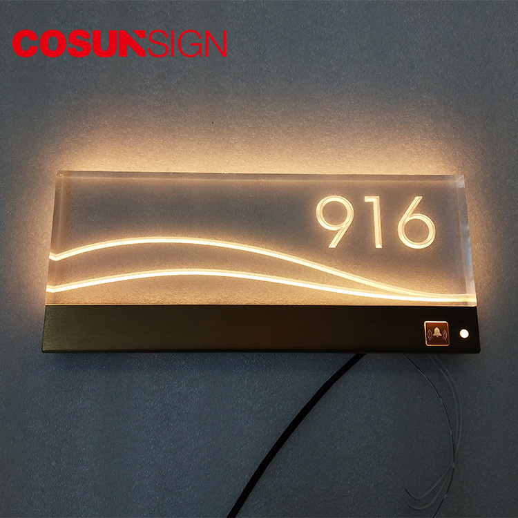 Cosun Home Address Plaque Aluminum Hotel Room Brass Stainless Steel Acrylic Custom Apartment Door Light Led House Number Plate