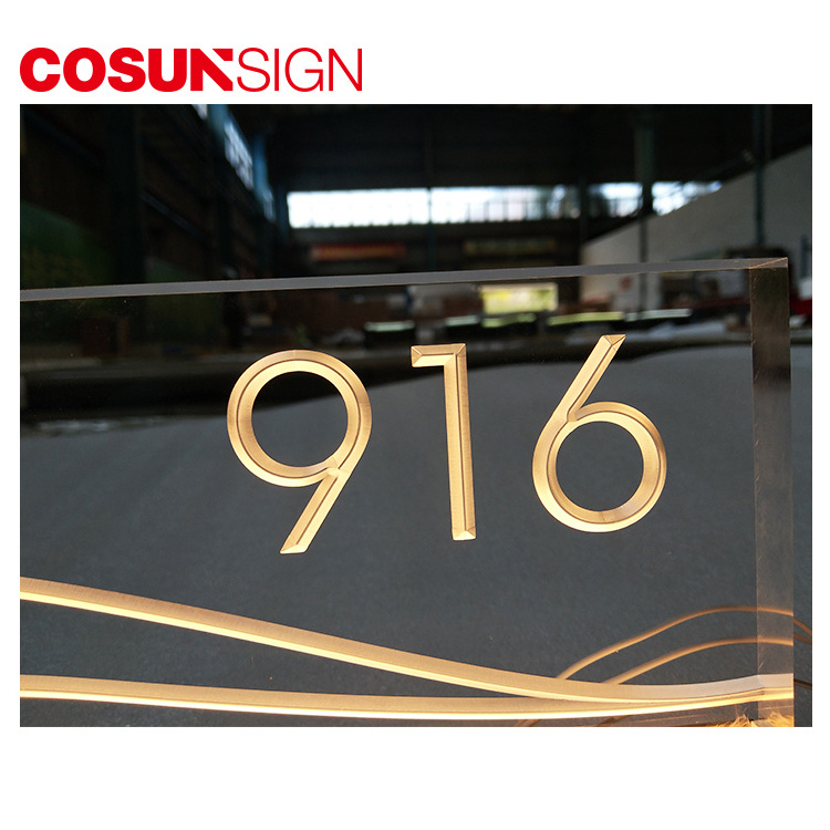 Cosun Home Address Plaque Aluminum Hotel Room Brass Stainless Steel Acrylic Custom Apartment Door Light Led House Number Plate