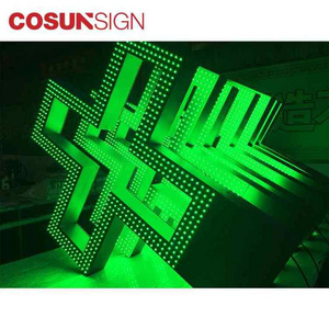 green color led pharmacy cross used sign