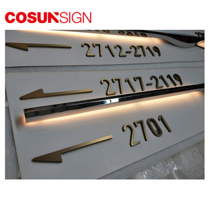 Indoor LED Illuminated Doorplate Signs Stainless Steel finish Light up House Room Number