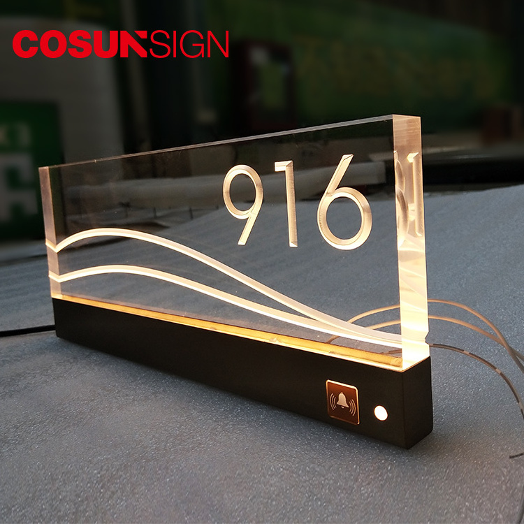 Cosun Home Address Plaque Aluminum Hotel Room Brass Stainless Steel Acrylic Custom Apartment Door Light Led House Number Plate