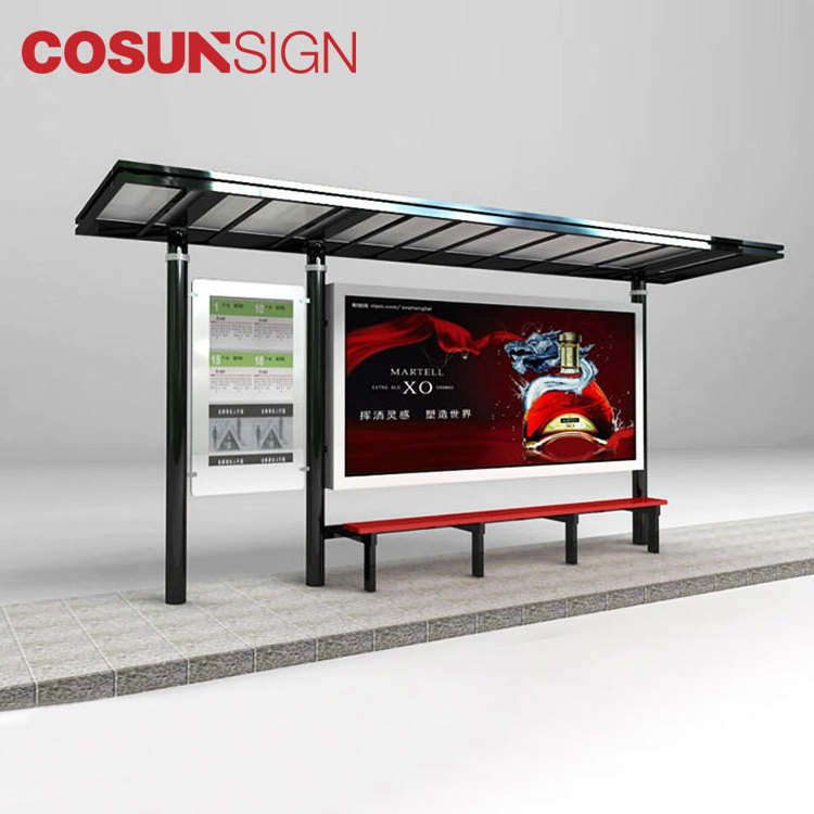 outdoor advertising solar bus shelter, solar bus stop shelter prices chinese supplier