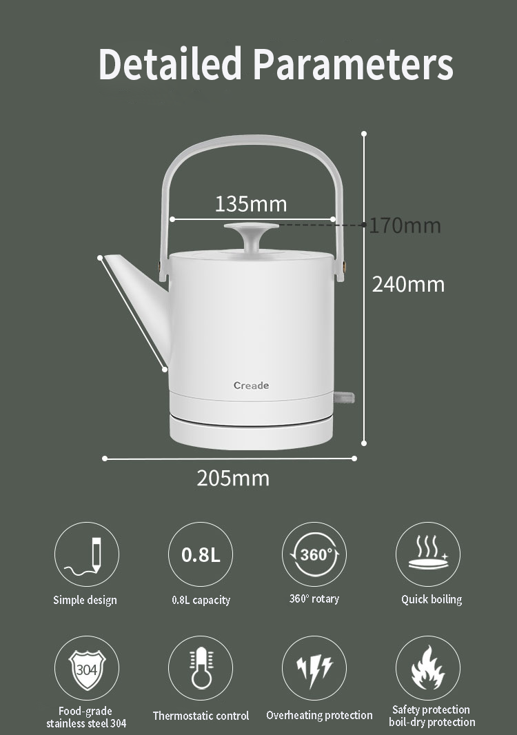 Home Kitchen Appliances Small Tea Coffee Maker Water Boiler Stainless Steel 0.8 Liter Classic Electric Kettle