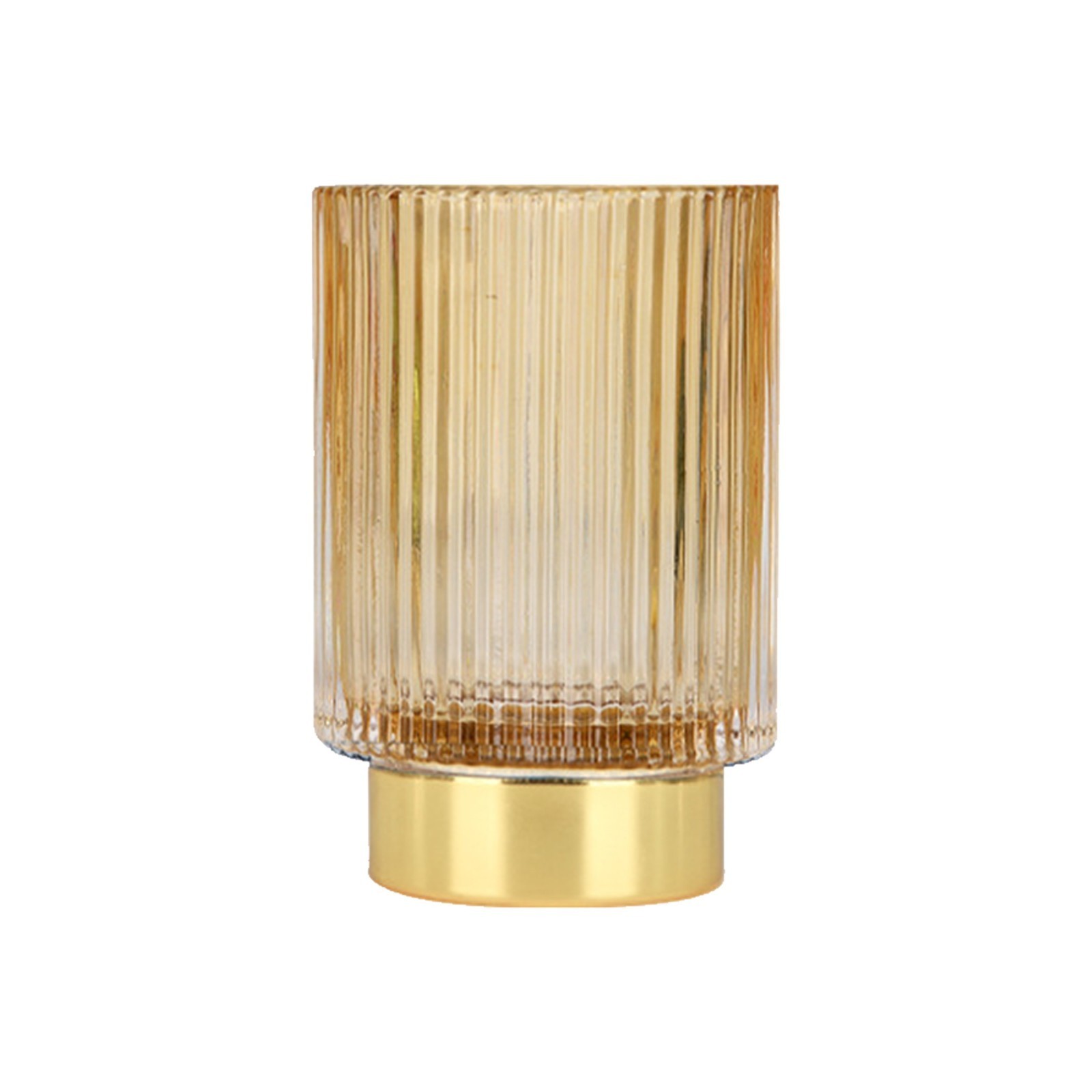 Home Decorative Luxury Empty Ribbed Glass Votive Holder Candle Jar with Gold Edge Bottom Centerpiece for Wedding