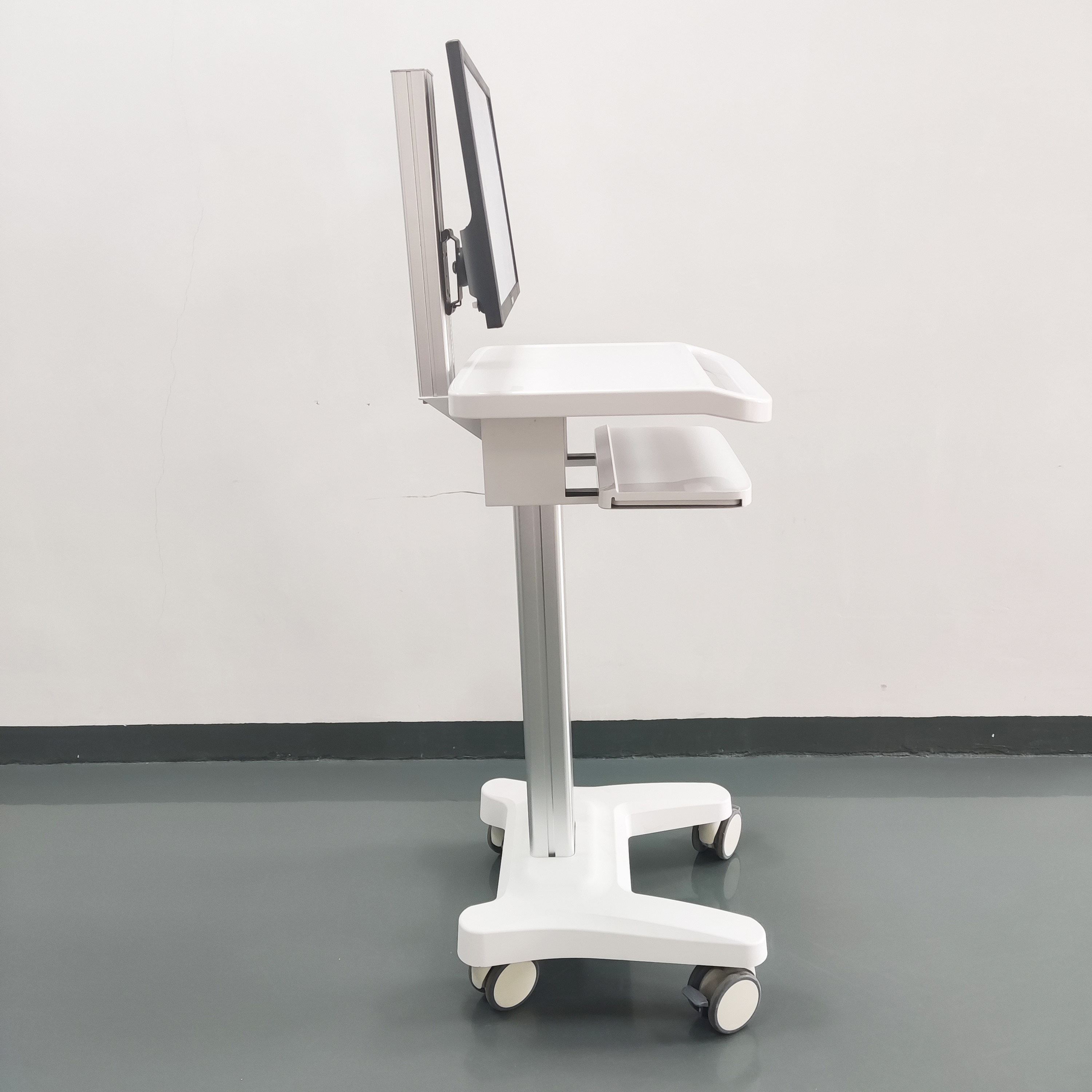 Adjustable Height Standing Rolling Computer Workstation Trolley Cart with Drawers for Hospital Furniture