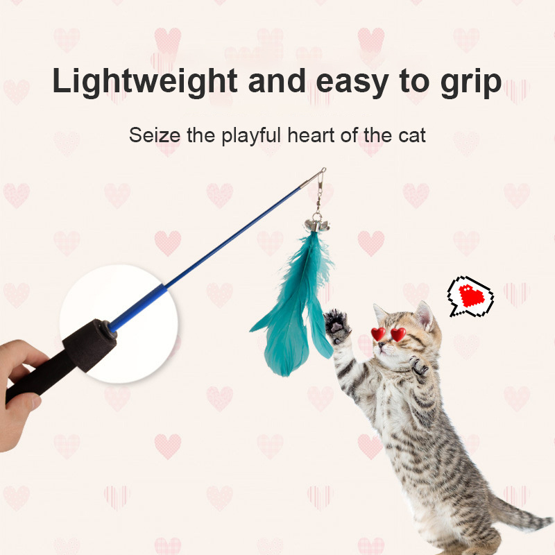 Cat Toy Flexible Interactive Cat Feather Toy Teaser Stick With Bell