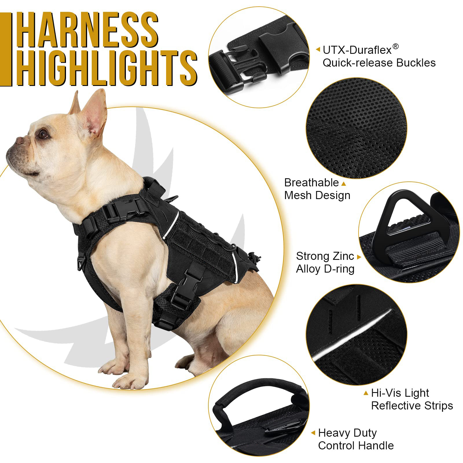 Tactical Dog Vest Harness for Medium Dogs No Pull, German Shepherd Mesh Harness X Commander Reflective Molle Dog Vest