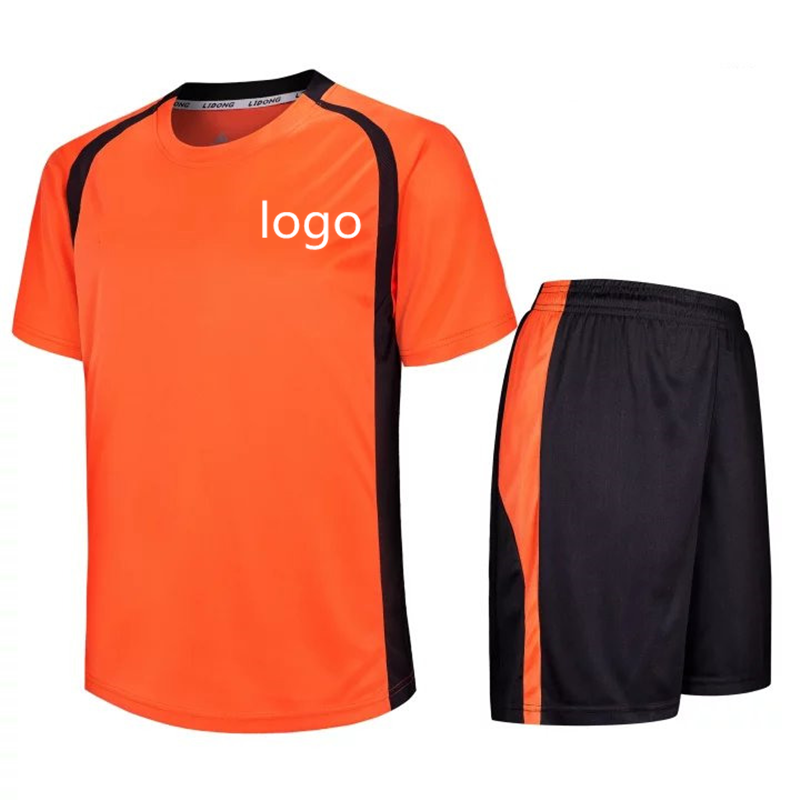 Wholesale Top Quality Blank Black Orange Soccer Uniform Set Men'S Soccer Sublimation Jersey