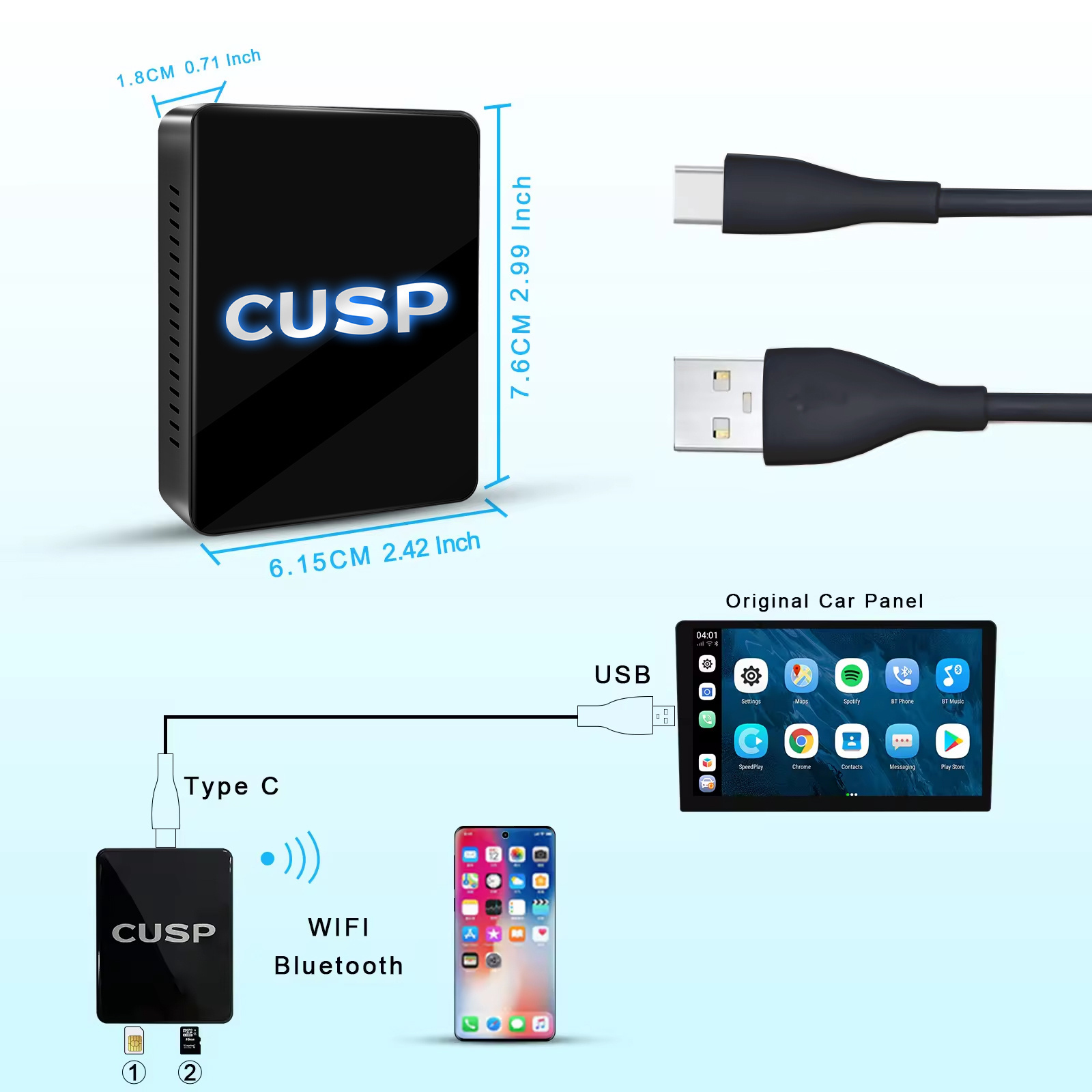 Top Sales Qualcomm 8 Core USB Dongle Box Per Android Auto Car Radio GPS Stereo WIFI 2+16G / 4+64G/8+128G CarPlay AS AI Box