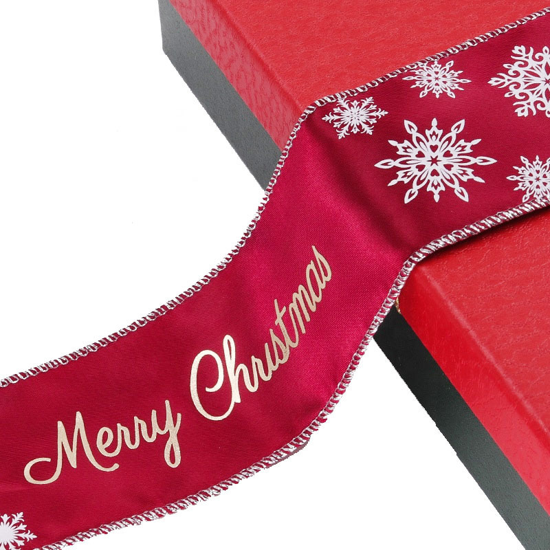 Custom logo printed wired edge velvet christmas tree grosgrain ribbon bows roll for wedding gift decoration