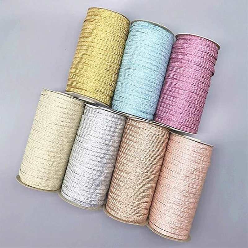 in-stock over 30 colors  6mm glitter shiny Metallic lurex elastic band tape