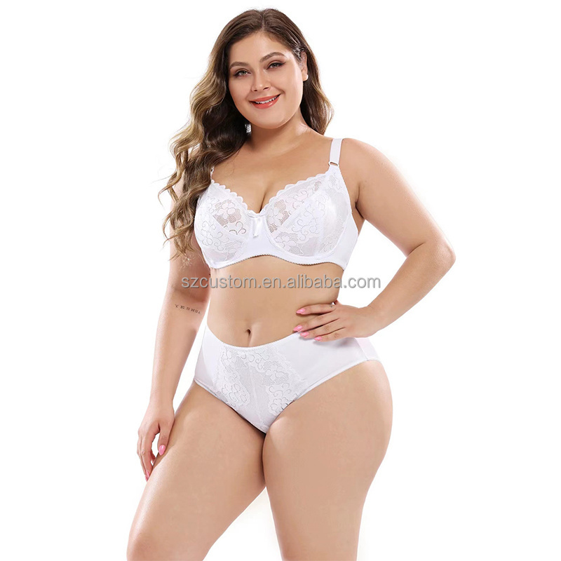 Large breasts fat  girls women plus size xl lace lingerie panties big cup bra and underwear sets for ladies