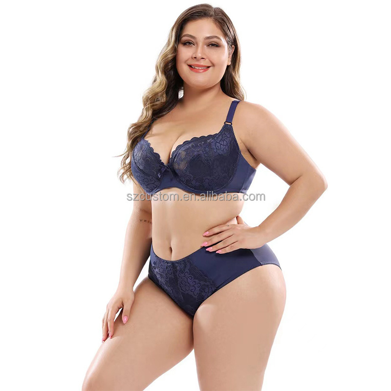 Large breasts fat  girls women plus size xl lace lingerie panties big cup bra and underwear sets for ladies