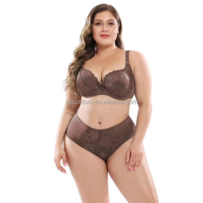 Large breasts fat  girls women plus size xl lace lingerie panties big cup bra and underwear sets for ladies