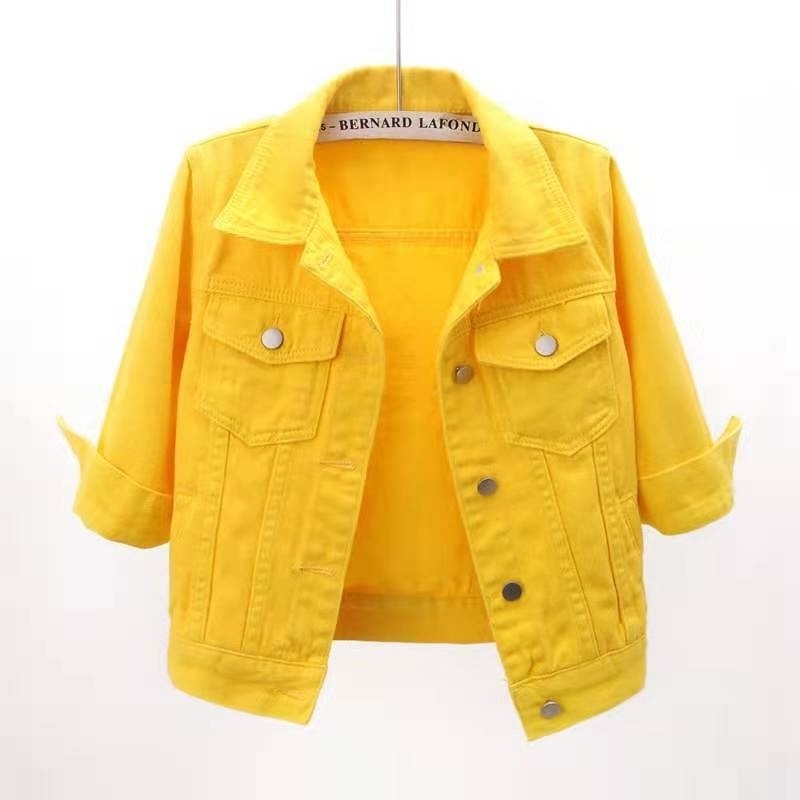 Vintage Inspired Crop Denim Jacket In Yellow Raw Hem Denim Jacket For Girls Denim Trucker Jacket