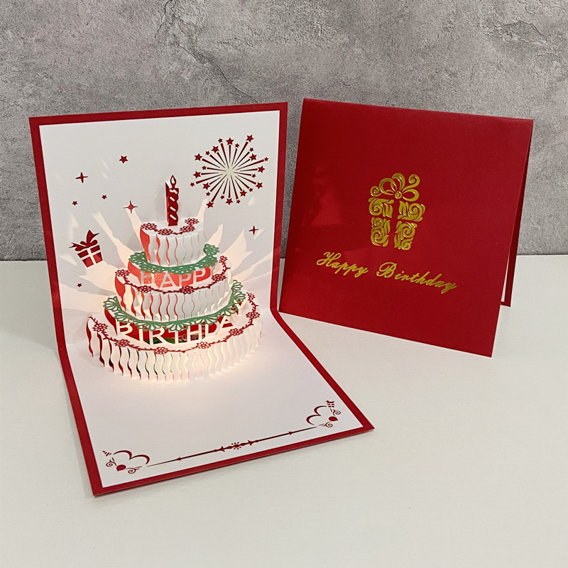 3D Pop Up Recordable Greeting Cards with Light for Birthday Gift