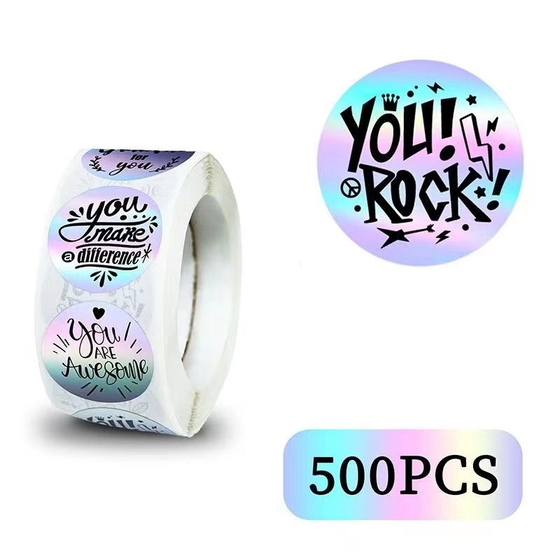 500 Stickers Rainbow Laser Personalized Thank You Label Seal DIY Packaging Gift Roll Sticker